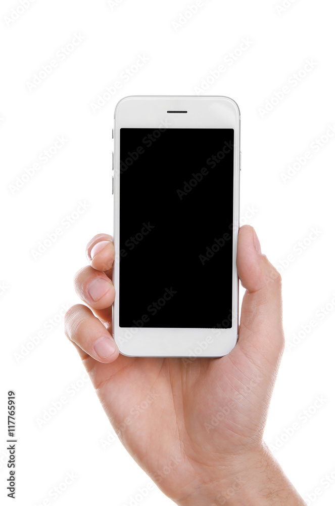 Man hand holding smartphone, isolated on white Man hand holding smartphone, isolated on white