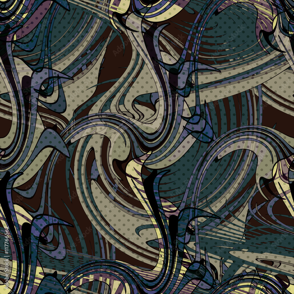 Seamless swirl ornament with retro elements background