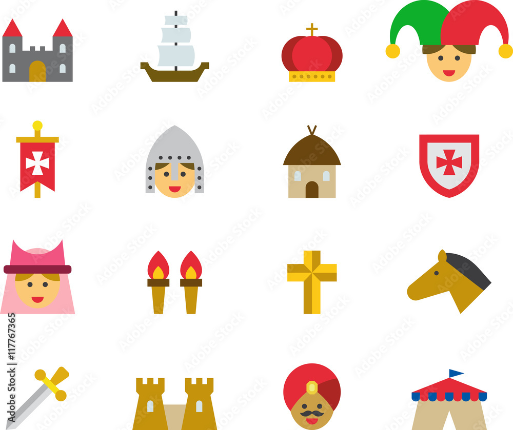 Obraz premium MEDIEVAL flat colored icons