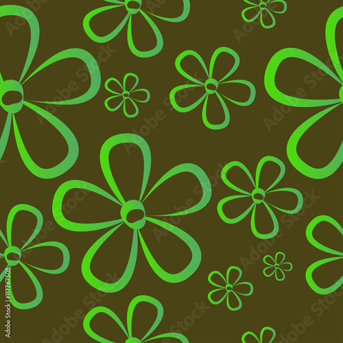 Vector seamless background with green flowers