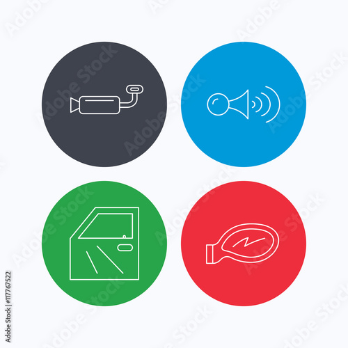Car door, muffler and klaxon signal icons.