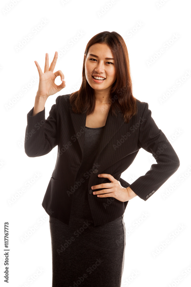 Young Asian business woman show OK sign. Young Asian business woman show OK sign.