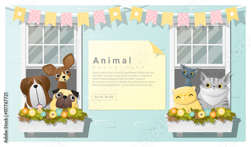 Cute animal family background with Dogs and Cats , vector , illustration