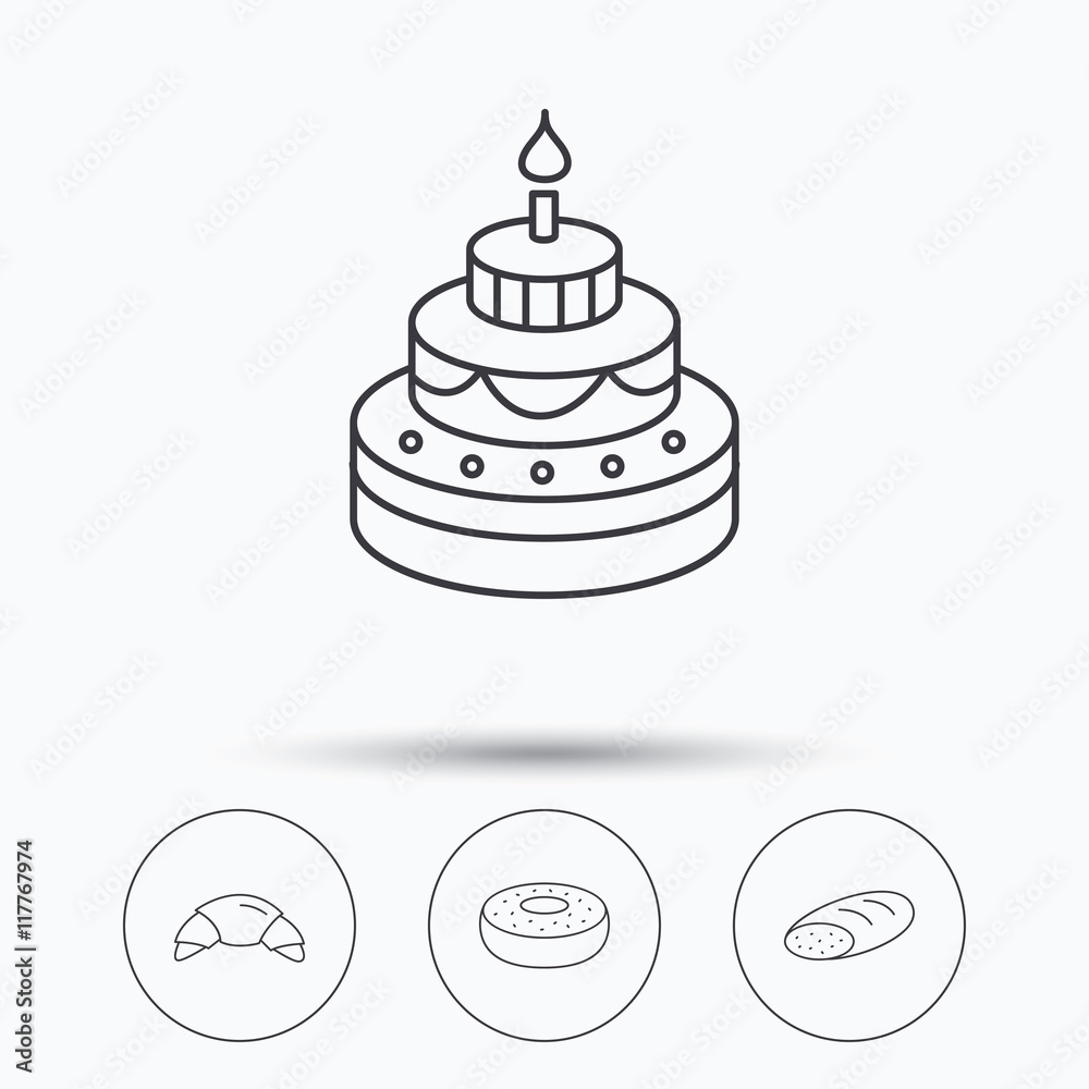 Croissant, cake and bread icons. Croissant, cake and bread icons.
