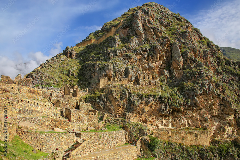 Inca Fortress with Terraces and Temple Hill in Ollantaytambo, Pe