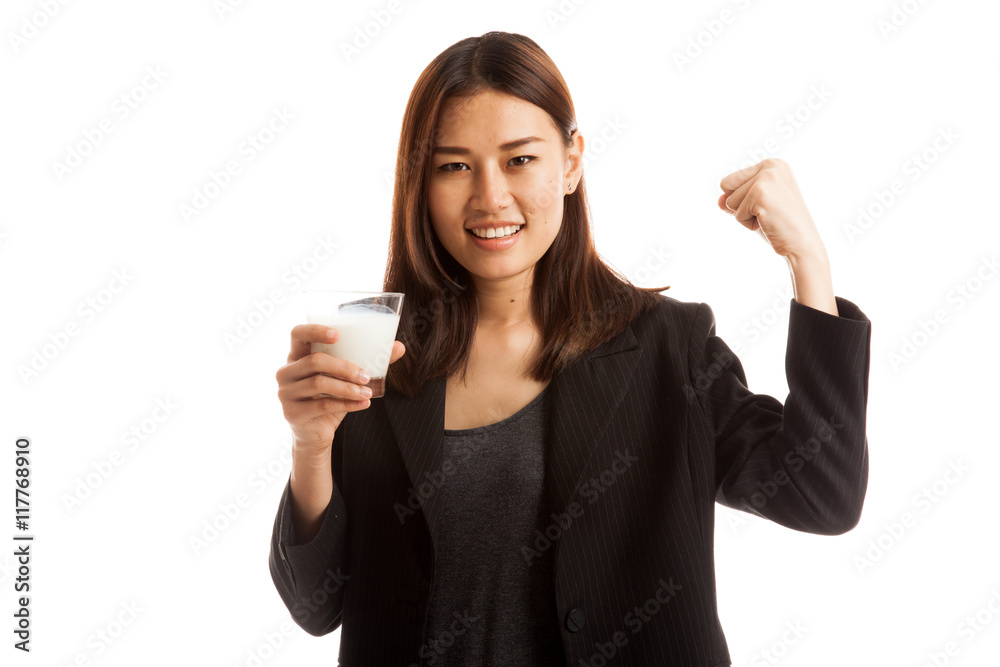 Healthy Asian woman drinking a glass of milk. Healthy Asian woman drinking a glass of milk.
