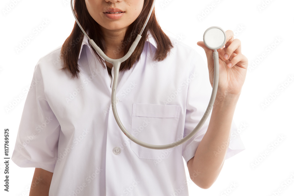 Young Asian female doctor with stethoscope. Young Asian female doctor with stethoscope.