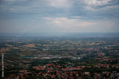 Modern San Marino Suburban districts and Italian hills view from