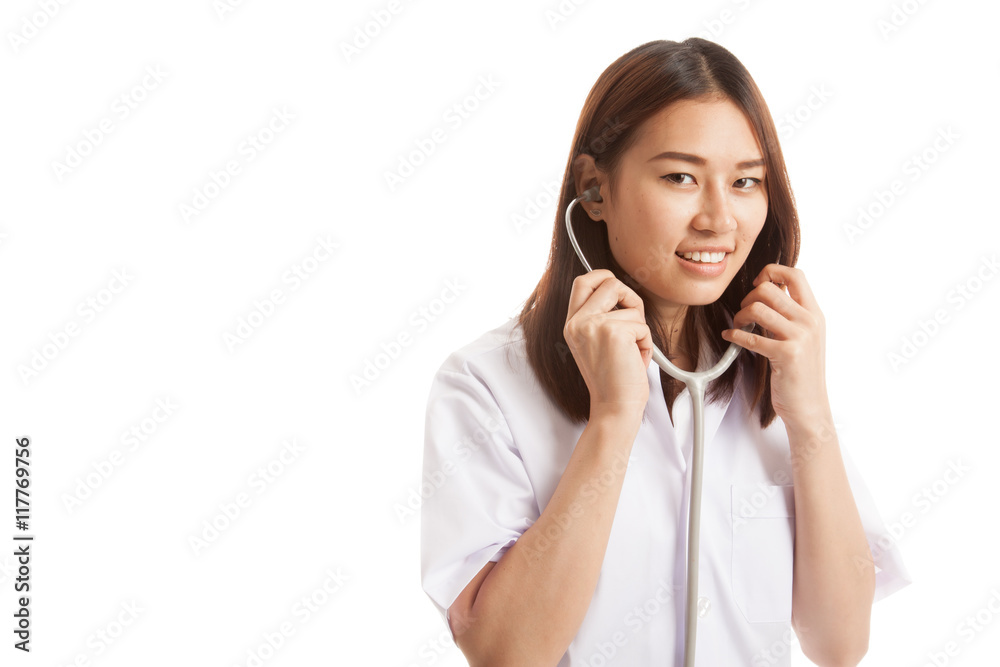 Asian young female doctor smile use stethoscope. Asian young female doctor smile use stethoscope.