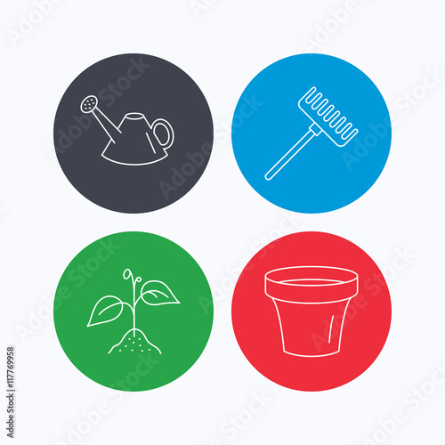 Sprout plant, watering can and pot icons.