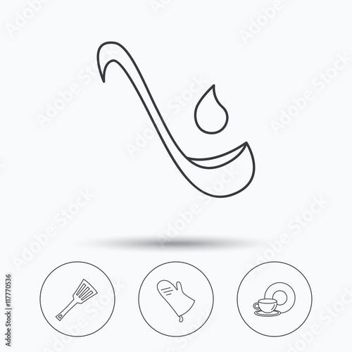 Soup ladle, potholder and kitchen utensils icon.