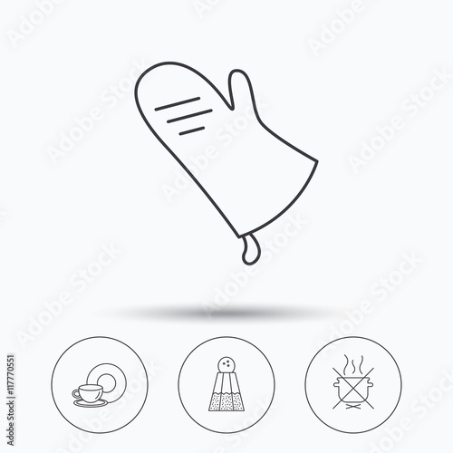 Salt, potholder and food, drink icons.