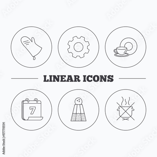 Salt, potholder and food, drink icons.
