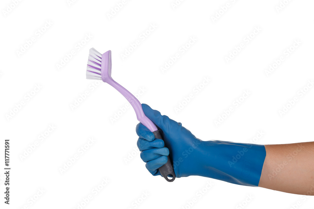 Hand with Glove Using Brush for Cleaning Hand with Glove Using Brush for Cleaning