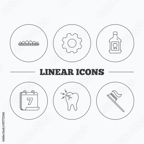 Toothache, dental braces and mouthwash icons.