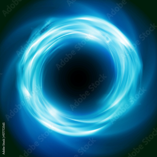 Bright cosmic vector background with blue glowing vortex. Abstract astronomy wallpaper design with super nova or black hole photo