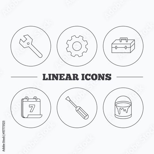 Wrench key  screwdriver and paint bucket icons.
