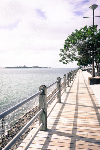 Westhaven Marina sea wall at Auckland Waitemata Harbour, New Zealand, NZ. Filtered image.