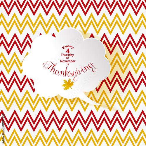 thanksgiving text on a white bubble talk and striped background zig zag red and yellow