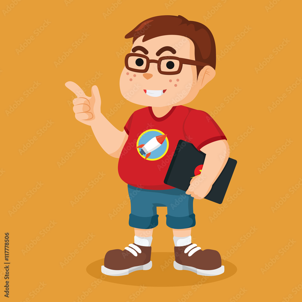 nerd holding laptop illustration design