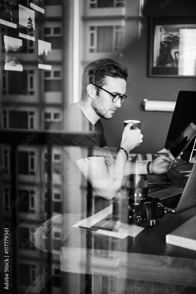 Photographer Working Checking Photo Concept Photographer Working Checking Photo Concept