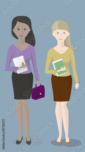 office workers , two women standing next