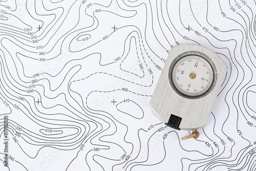Compass on Topographic Map.