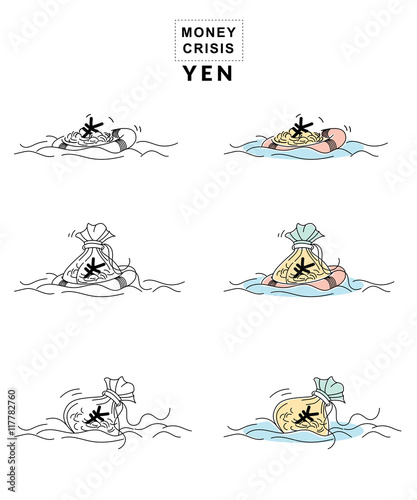 Vector of Japanese Yen Money Symbol with Life Buoy in Money Crisis Concept