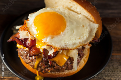 Homemade Breakfast Cheeseburger with Bacon