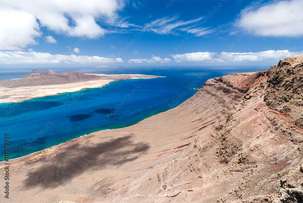 Aerial view of the part of Graciosa Island from Mirador del Rio. Lanzarote. Canary Islands. Spain Aerial view of the part of Graciosa Island from Mirador del Rio. Lanzarote. Canary Islands. Spain