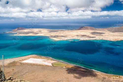 Aerial view of the part of Graciosa Island from Mirador del Rio. Lanzarote. Canary Islands. Spain