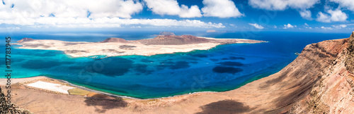Aerial view of the Graciosa Island from Mirador del Rio. Lanzarote. Canary Islands. Spain