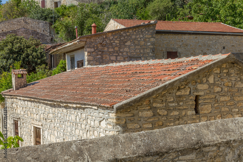 Traditional stone architecture in the mountain village of Lofou,