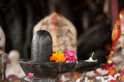 A Shiva Lingam in a shrine in India