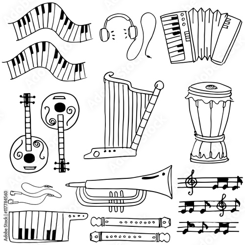 Doodle of object music hand draw