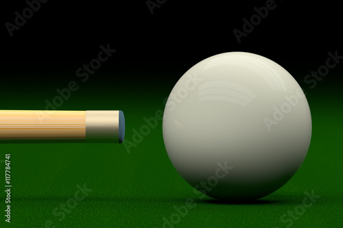 Cue Aiming Cue Ball or White Ball, 3D Rendering