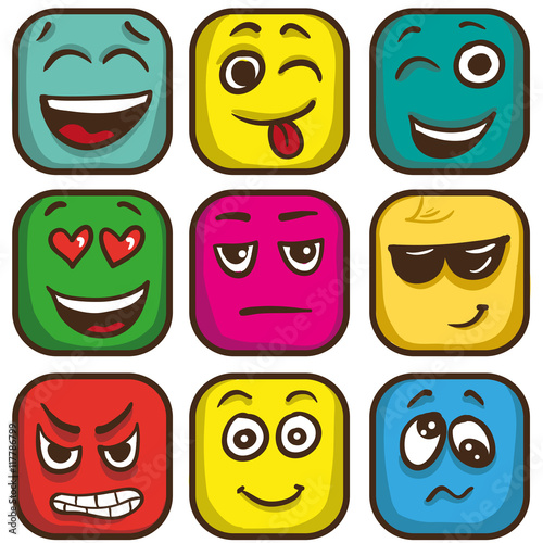 Set of colorful emoticons  square emoji flat.