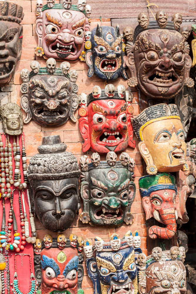 Traditional Buddhist masks in Swayambhunath, Nepal.