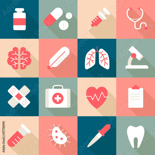 Set of cute vector medical flat  icons