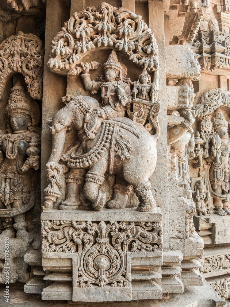 A deity of the Hindu god Vishnu at the 13th Century temple of Somanathapur, Karnataka, South India.