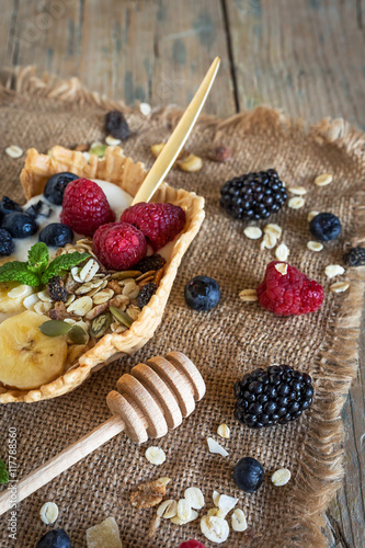 Homemade antioxidant smoothie summer fruits and cereals