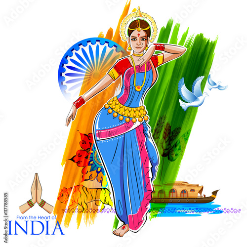 Female dancer dancing on Indian background showing colorful culture of India