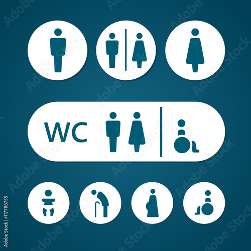 Restroom male female pregnant cripple and baby sign vector illustration