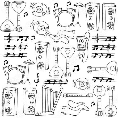 Hand draw music tools in doodle