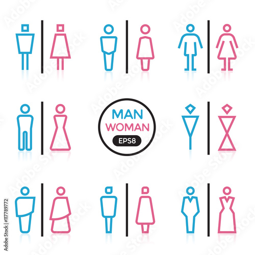 Man and Woman color sign outline stroke vector illustration