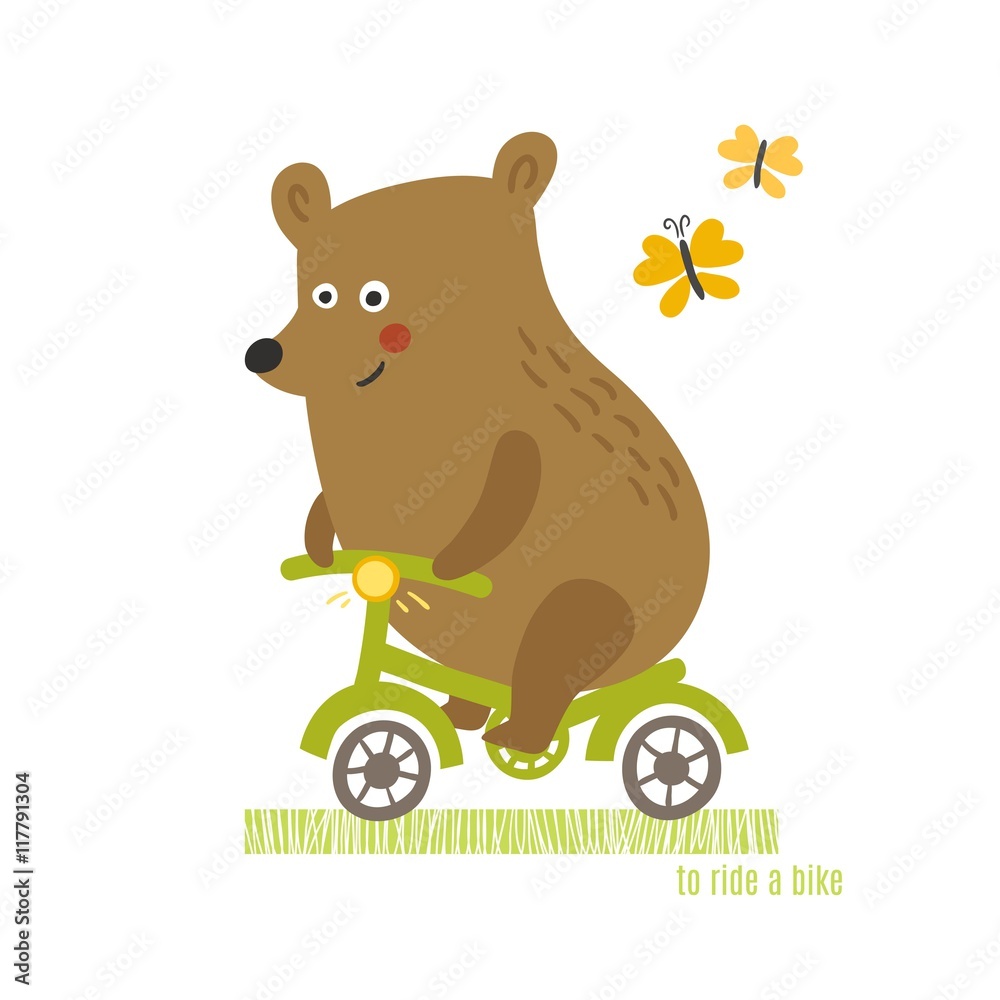 Fototapeta premium Bear to ride a bike vector illustration.