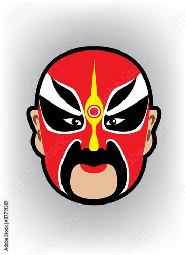 Traditional Chinese opera mask on grey background