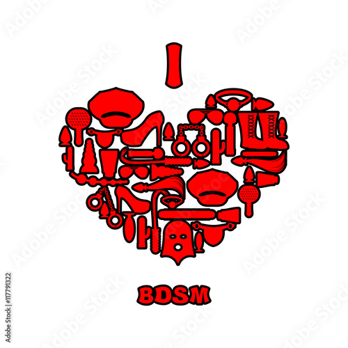 I love BDSM. Fetish icon set in heart shape. Emblem for fans of