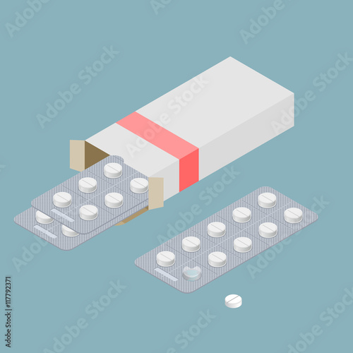 Medical pills in pack. Medications isometrics. Healing in cardbo photo