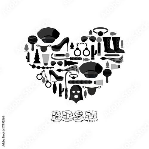 I love BDSM. Fetish icon set in heart shape. Emblem for fans of